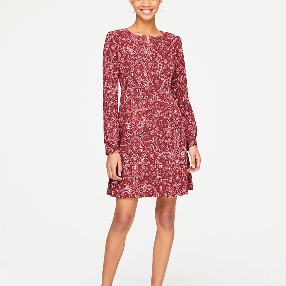 NWT Loft Outlet Floral Flare Red Shirt Dress